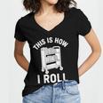 Reader Librarian Library This Is How I Roll Book Cart Meme Women's Jersey Short Sleeve Deep V-Neck Tshirt
