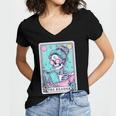 The Reader Retro Reading Skeleton Books Flowers Tarot Card Women's Jersey Short Sleeve Deep V-Neck Tshirt The Reader Retro Reading Skeleton Books Flowers Tarot Card Women's Jersey Short Sleeve Deep V-Neck Tshirt
