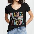 Readers Are Leaders Reading Book Lovers Teacher Women Kids Women's Jersey Short Sleeve Deep V-Neck Tshirt