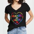 Readers Are Leaders Reading Teacher Women Kids Book Lovers Women's Jersey Short Sleeve Deep V-Neck Tshirt
