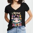 Reading Axolotl Book Lover Wildflowers Women's Jersey Short Sleeve Deep V-Neck Tshirt