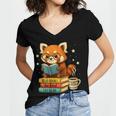 Reading Book Lover Red Panda Read Books Be Kind Stays Weird Women's Jersey Short Sleeve Deep V-Neck Tshirt