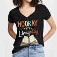 Reading Books Bibliophile Hooray It's Library Day Women's Jersey Short Sleeve Deep V-Neck Tshirt