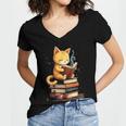 Reading Cat Books Cute Women's Jersey Short Sleeve Deep V-Neck Tshirt Reading Cat Books Cute Women's Jersey Short Sleeve Deep V-Neck Tshirt