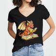 Reading Dragon Book Lover Bookworm Reader Women's Jersey Short Sleeve Deep V-Neck Tshirt