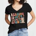 Reading Is My Favorite Sport Retro Groovy Book Lovers Women's Jersey Short Sleeve Deep V-Neck Tshirt Reading Is My Favorite Sport Retro Groovy Book Lovers Women's Jersey Short Sleeve Deep V-Neck Tshirt