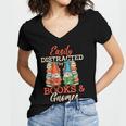 Reading Gnomes Cute Easily Distracted By Books And Gnomes Women's Jersey Short Sleeve Deep V-Neck Tshirt