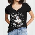 Reading Is Magical Unicorn Book Lover Fantasy Kids Women's Jersey Short Sleeve Deep V-Neck Tshirt