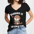 Reading Is Otterly Fun Otter Bookworm Book Lover Librarian Women's Jersey Short Sleeve Deep V-Neck Tshirt