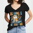 Reading Is Otterly Fun Sea Otter Book Lover Bookworm Women's Jersey Short Sleeve Deep V-Neck Tshirt