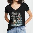Reading Is Snow Much Fun Christmas Books Snowman Bookworm Women's Jersey Short Sleeve Deep V-Neck Tshirt