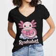 Readsalotl Axolotl Reading Cute Book Lover Bookworm Women's Jersey Short Sleeve Deep V-Neck Tshirt