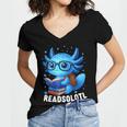 Readsolotl Blue Kawaii Axolotl Book Lover Reading Women's Jersey Short Sleeve Deep V-Neck Tshirt