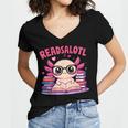 Readsolotl Pink Kawaii Axolotl Book Lover Reading Women's Jersey Short Sleeve Deep V-Neck Tshirt