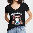 Readsolotl Pink Kawaii Axolotl Read Book Lover Reading Women's Jersey Short Sleeve Deep V-Neck Tshirt