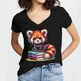 Red Panda Books Lover Reading Bookworm Women's Jersey Short Sleeve Deep V-Neck Tshirt