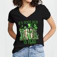 Retro Book Lucky Reading Teacher St Patrick's Day -Adults Small Cotton Blend Polyester Blend Short Sleeve Women's Jersey Short Sleeve Deep V-Neck Tshirt