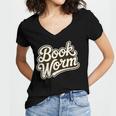 Retro Book Worm Reading For Book Lovers Women's Jersey Short Sleeve Deep V-Neck Tshirt
