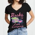 Retro Books Are My Love Language Valentine Book Lovers Women's Jersey Short Sleeve Deep V-Neck Tshirt Retro Books Are My Love Language Valentine Book Lovers Women's Jersey Short Sleeve Deep V-Neck Tshirt