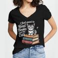 Retro I Just Want To Read Books And Pet Cats Cat For Men Women Kids Women's Jersey Short Sleeve Deep V-Neck Tshirt
