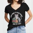 Retro I Just Want To Read Books And Pet Cats Women's Jersey Short Sleeve Deep V-Neck Tshirt