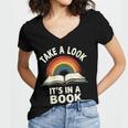 Retro Rainbow Take A Look It's In A Book Reading Women's Jersey Short Sleeve Deep V-Neck Tshirt