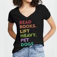 Retro Read Books Lift Heavy Pet Dogs Gym Book Lover Women's Jersey Short Sleeve Deep V-Neck Tshirt