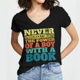 Retro Never Underestimate The Power Of a Boy With a Book Women's Jersey Short Sleeve Deep V-Neck Tshirt
