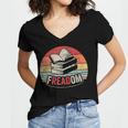 Retro Vintage FREADom Anti Ban Books Freedom To Read Women's Jersey Short Sleeve Deep V-Neck Tshirt