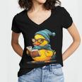 Rubber Duck Reading Book Rubber Duckie Reader Coffee Lover Women's Jersey Short Sleeve Deep V-Neck Tshirt