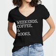 Weekends Coffee And Books Reading Lovers And Coffee Women's Jersey Short Sleeve Deep V-Neck Tshirt