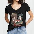He Sees What You'Ve Been Reading Santa Christmas Bookish Women's Jersey Short Sleeve Deep V-Neck Tshirt