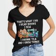 Sewing Reading Books Drinking Tea Sew Sewist Women's Jersey Short Sleeve Deep V-Neck Tshirt