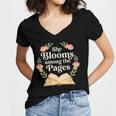She Blooms Among The Pages Women Mom Wife Floral Book Quote Women's Jersey Short Sleeve Deep V-Neck Tshirt
