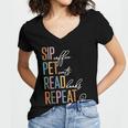 Sip Coffee Pet Cats Read Books Repeat Book Cat Lover Women's Jersey Short Sleeve Deep V-Neck Tshirt Sip Coffee Pet Cats Read Books Repeat Book Cat Lover Women's Jersey Short Sleeve Deep V-Neck Tshirt