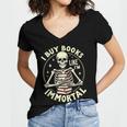 Skeleton I Buy Books Like I'm Immortal Halloween Women's Jersey Short Sleeve Deep V-Neck Tshirt