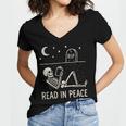 Skeleton Read In Peace Halloween Book Graphic Bookish Women's Jersey Short Sleeve Deep V-Neck Tshirt Skeleton Read In Peace Halloween Book Graphic Bookish Women's Jersey Short Sleeve Deep V-Neck Tshirt