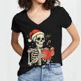 Skeleton Reading Book Christmas Teacher Librarian Book Lover Women's Jersey Short Sleeve Deep V-Neck Tshirt