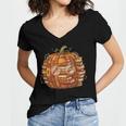 Smart Book Pumpkin Retro Fall Teacher Reading Halloween Women's Jersey Short Sleeve Deep V-Neck Tshirt