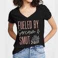 Smutty Book Lover Women Fueled By Sarcasm And Smut Spicy Women's Jersey Short Sleeve Deep V-Neck Tshirt