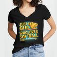 Softball Just A Girl Comic Book Style Graphic For Teens Women's Jersey Short Sleeve Deep V-Neck Tshirt Softball Just A Girl Comic Book Style Graphic For Teens Women's Jersey Short Sleeve Deep V-Neck Tshirt