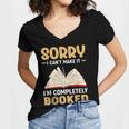 Sorry I Can't Make It I'm Completely Booked Book Reading Women's Jersey Short Sleeve Deep V-Neck Tshirt