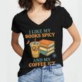 Spicy Books And Iced Coffee Book Lover Smut Reader Women's Jersey Short Sleeve Deep V-Neck Tshirt