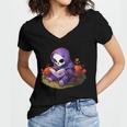 Spooky Grim Reaper Reading A Book Cute Creepy Halloween Women's Jersey Short Sleeve Deep V-Neck Tshirt