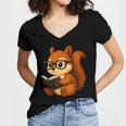 Squirrel Reading Book Lover Women's Jersey Short Sleeve Deep V-Neck Tshirt