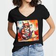 Squirrel Reading Comic Book On Autumn Branch Glasses Leaves Women's Jersey Short Sleeve Deep V-Neck Tshirt