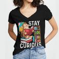 Stay Curious Monkey Reading Book Lover Bookworm Women's Jersey Short Sleeve Deep V-Neck Tshirt Stay Curious Monkey Reading Book Lover Bookworm Women's Jersey Short Sleeve Deep V-Neck Tshirt