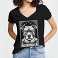 Tarot Card Vintage Pit Bull Pittie Dog Book Lover The Reader Women's Jersey Short Sleeve Deep V-Neck Tshirt