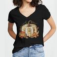 Teacher Book Pumpkin Fall Reading Thanksgiving Autumn Women's Jersey Short Sleeve Deep V-Neck Tshirt