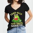 Toad-Ally 100 Days Smarter Frog Reading Book 100 School Day Women's Jersey Short Sleeve Deep V-Neck Tshirt Toad-Ally 100 Days Smarter Frog Reading Book 100 School Day Women's Jersey Short Sleeve Deep V-Neck Tshirt